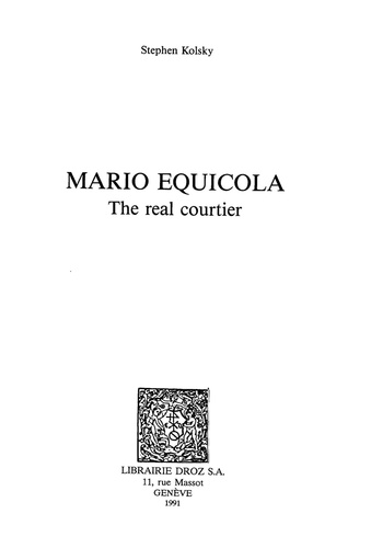 Mario Equicola : the real courtier