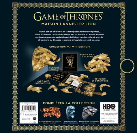 Games of Thrones, Maison Lannister Lion. Masque 3D et support mural