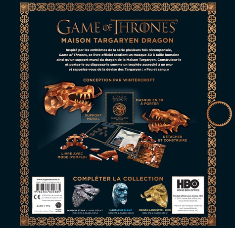 Games Of Thrones, Maison Targaryen Dragon. Masque 3D et support mural