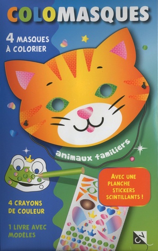  Studio Victor - Colomasques animaux familiers - Avec 4 masques à colorier, 4 crayons de couleur, 1 livre avec modèles, 1 planche de stickers scintillants.
