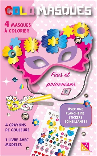  Studio Victor - Colomasques fées et princesses - Avec 4 masques à colorier, 4 crayons de couleur, 1 livre avec modèles, 1 planche de stickers scintillants.