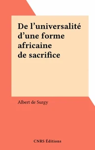 De L'Universalite D'Une Forme Africaine De Sacrifice