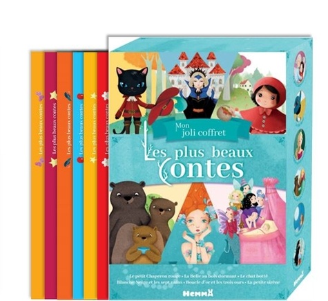 Mon joli coffret Les plus beaux contes. Le petit Chaperon rouge ; La Belle au bois dormant ; Le chat botté ; Blanche-Neige et les sept nains ; Boucle d'or et les trois ours ; La petite sirène