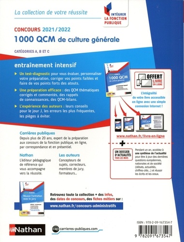 1 000 QCM de culture générale. Catégories A, B, C  Edition 2021-2022