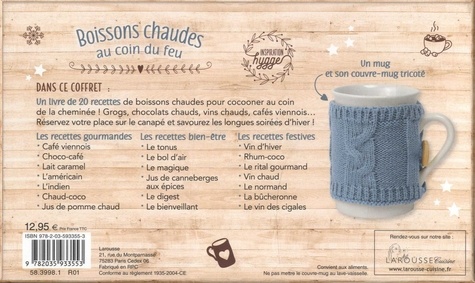 Coffret Boissons chaudes au coin du feu. Avec un mug et son couvre-mug tricoté