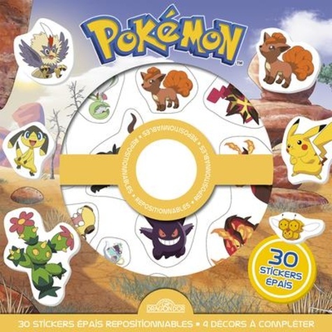 Pokémon. 30 stickers épais repositionnables, 4 décors à compléter