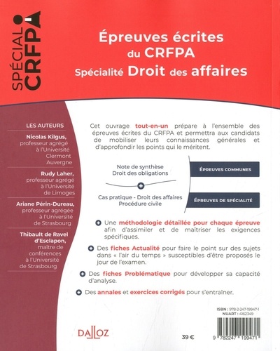 Epreuves écrites du CRFPA. Spécialité Droit des affaires  Edition 2020