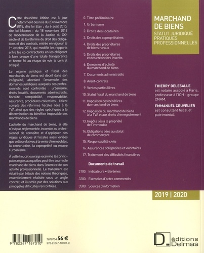Marchand de biens. Statut juridique, pratiques professionnelles  Edition 2019-2020