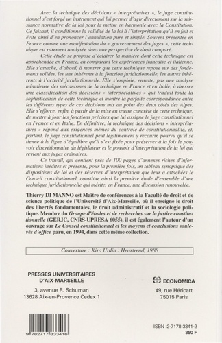 Le juge constitutionnel et la technique des décisions "interprétatives" en France et en Italie