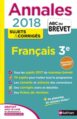 Annales Français 3e. Sujets & corrigés  Edition 2018 - Occasion