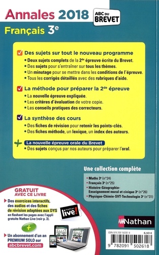 Annales Français 3e. Sujets & corrigés  Edition 2018