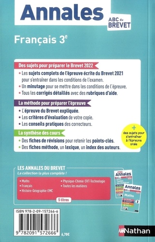 Français 3e. Sujets & corrigés  Edition 2022