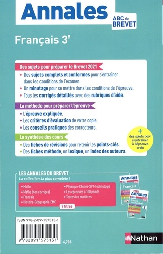 Français 3e. Sujets & corrigés  Edition 2021