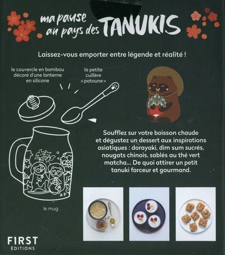 Ma pause au pays des Tanukis. Coffret avec 1 livre de recettes Desserts et gourmandises inspirés d'Asie, 1 mug en céramique, son couvercle en bambou et 1 petite cuillière "patoune" de tanuki