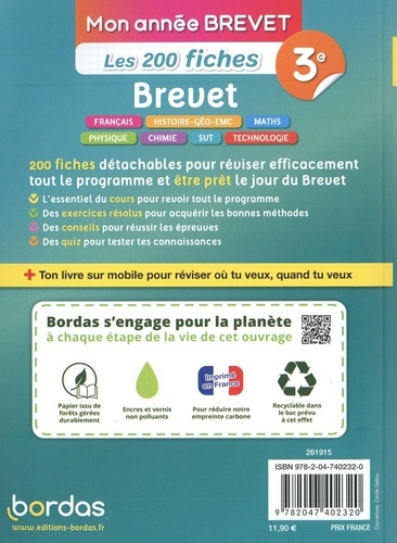 Les 200 fiches Brevet 3e  Edition 2023