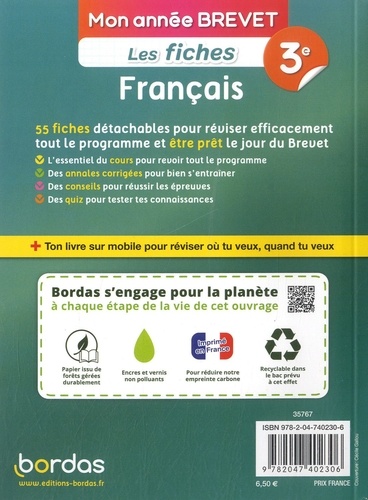 Les fiches Français Brevet 3e  Edition 2023