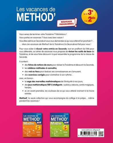 Mathématiques de la troisième à la seconde Les vacances de Méthod'  Edition 2020
