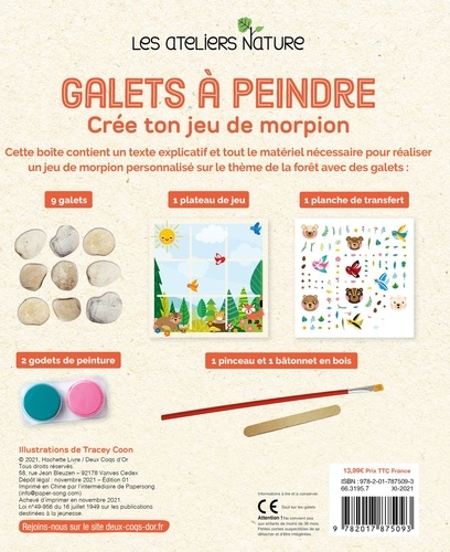 Galets à peindre, crée ton jeu de morpion. Avec 9 galets, 1 plateau de jeu, 1 planche de transfert, 2 godets de peinture, 1 pinceau et 1 bâtonnet en bois