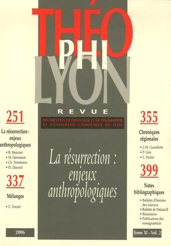 Isabelle Chareire et Olivier Perru - Théophilyon N° 11, Volume 2, Jui : La résurrection : enjeux anthropologiques.