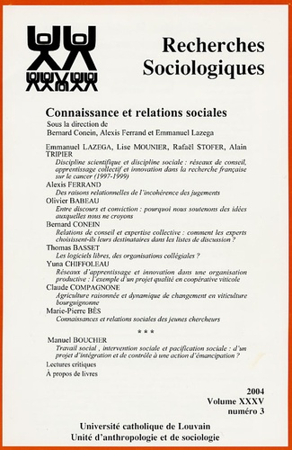 Bernard Conein et  Collectif - Recherches sociologiques N°3, Volume 35, 2004 : Connaissances et relations sociales.