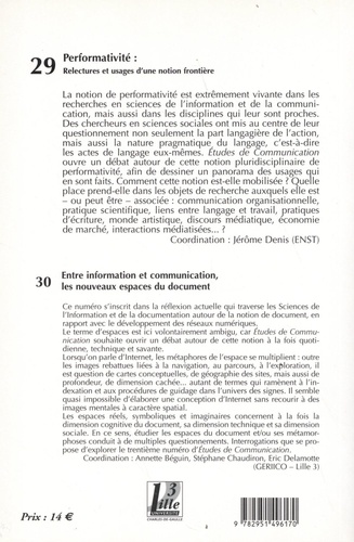 Etudes de communication N° 29 Performativité : relectures et usages d'une notion frontière