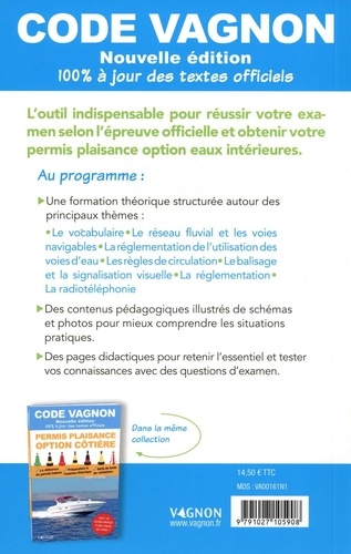 Code Vagnon Permis Plaisance option eaux intérieures. 100% à jour des textes officiels  Edition 2021