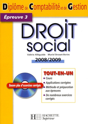 Droit social. Epreuve 3  Edition 2008-2009 -  avec 1 Cédérom
