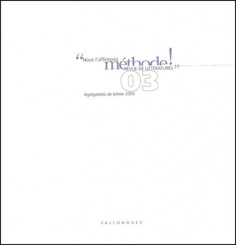Jean-Yves Casanova - Méthode ! N° 3, Automne 2002 : Agrégations de lettres 2003.