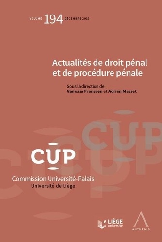 Vanessa Franssen et Adrien Masset - Actualités de droit pénal et de procédure pénale.