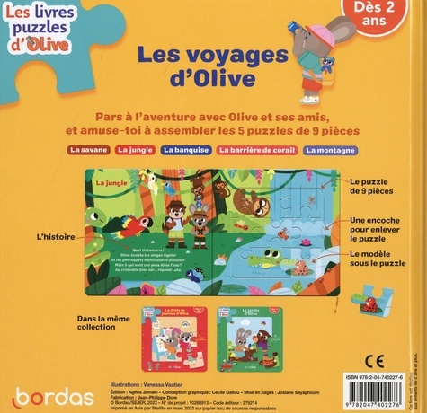 Les voyages d'Olive. 5 puzzles de 9 pièces