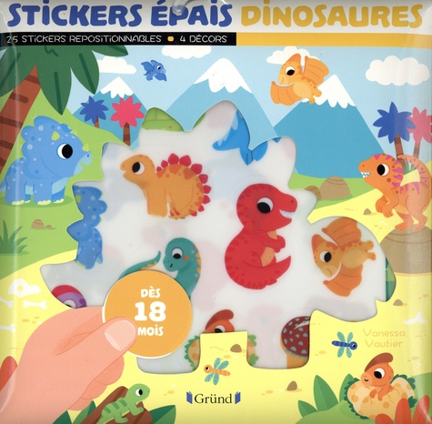 Stickers épais dinosaures. Avec 25 stickers repositionnables et 4 décors inclus