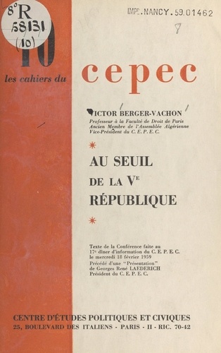 Au seuil de la Ve République