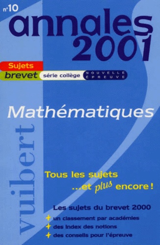 Vincent Biasoni et Danièle Sperandio - Mathematiques Brevet. Sujets, Edition 2001.