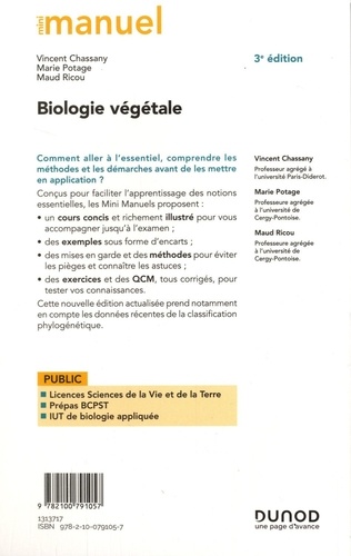 Mini manuel de biologie végétale. L'essentiel du cours, exercices corrigés 3e édition