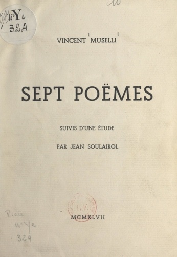 Sept poèmes. Suivis d'une Étude, par Jean Soulairol