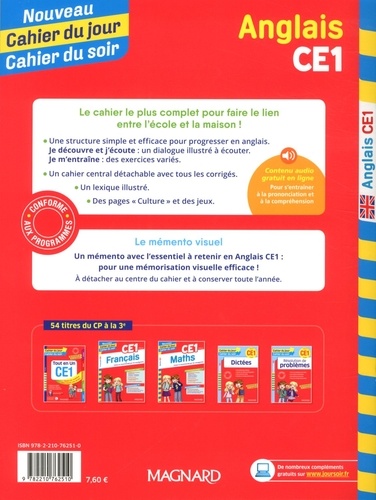 Cahier du jour/Cahier du soir Anglais CE1 + mémento  Edition 2019