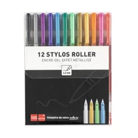 12 stylos roller - Encre gel effet métallisé