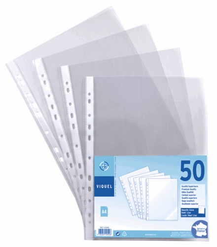 VIQUEL - 50 pochettes perforées transparentes A4