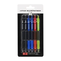 6 stylos à billes rétractables - Couleurs classiques