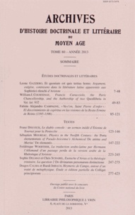 Irène Caiazzo - Archives d'histoire doctrinale et littéraire du Moyen Age N° 80 : .