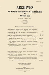 Archives d'histoire doctrinale et littéraire du Moyen Age N° 88, 2021