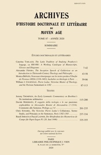  Vrin - Archives d'histoire littéraire et doctrinale du Moyen Age.