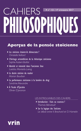  Anonyme - Cahiers philosophiques N° 151, 2e trimestre 2017 : Aperçus de la pensée stoïcienne.