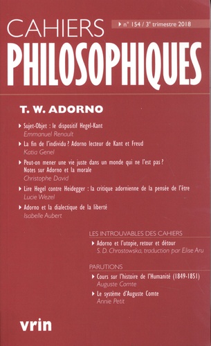 Cahiers philosophiques N° 154, 3 trimestre 2018 T. W. Adorno