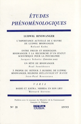 Roland Kuhn - Etudes phénoménologiques N° 21/1995 : Ludwig Binswanger.
