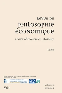 Revue de philosophie économique Volume 17 N° 2, 2016