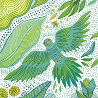 Lot de 10 cartes simple "oiseau vert" avec enveloppe sous cellophane