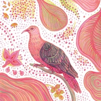 Lot de 10 cartes simple vernis selectif  "Pigeon rose" avec enveloppe sous cellophane