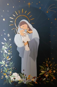Lot de 10 exemplaires - Carte postale de la Vierge Marie en dorure.