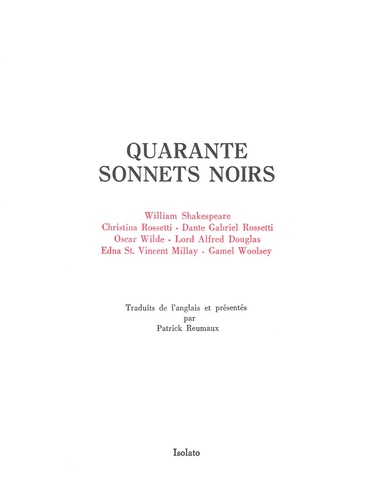 William Shakespeare et Christina Rossetti - Quarante sonnets noir.